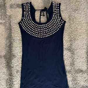Forever 21 womens navy blue top with silver decor neckline